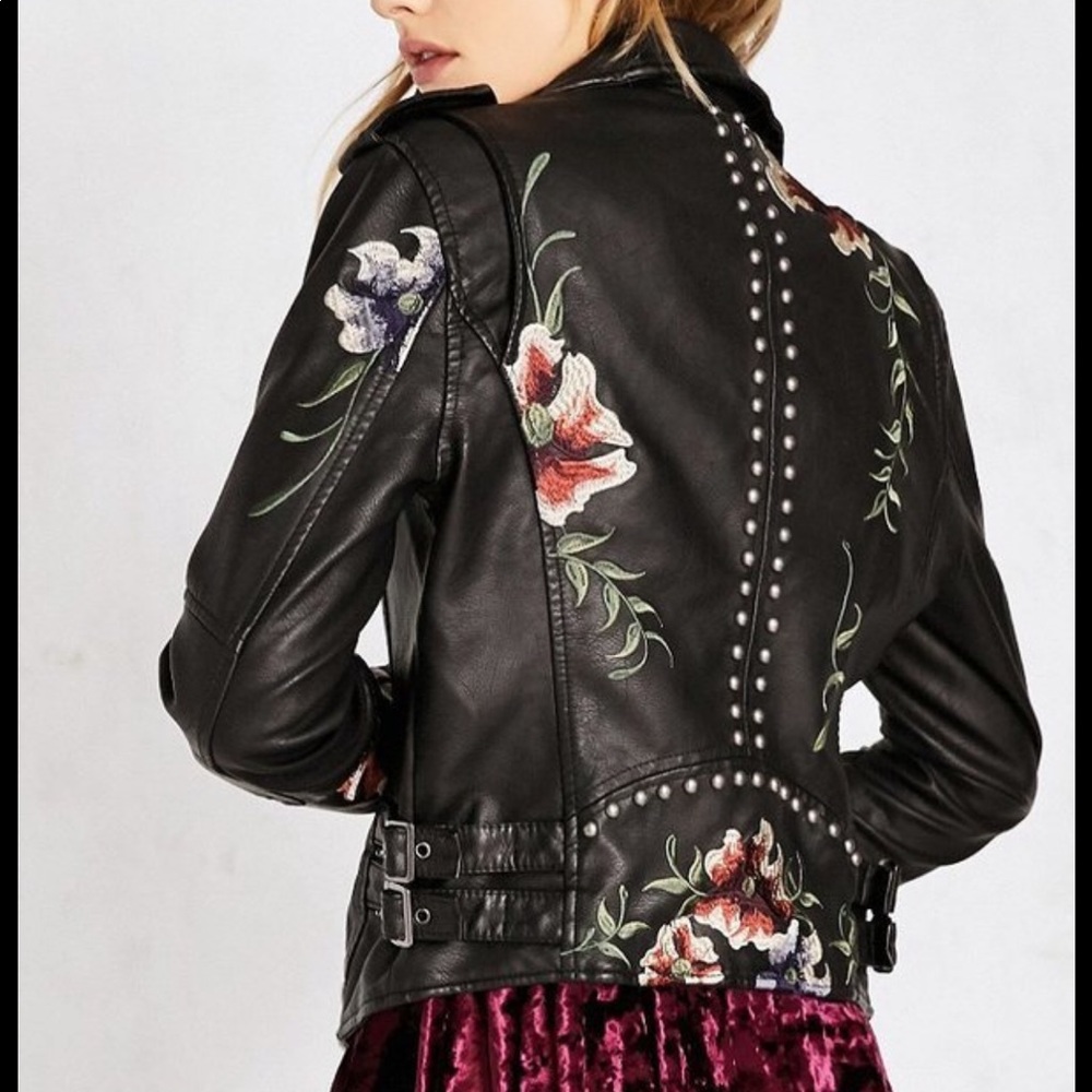 Blank NYC embroidered leather Moto jacket